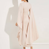 Rachel - Midi sukienka Hellrose z dekoltem w kształcie V i szyfonowymi rękawami