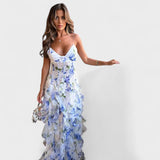 Miryana - Długa kolorowa sukienka z falbanami