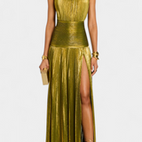 Sukienka metaliczna Hana z odkrytymi plecami i wysokim rozcięciem