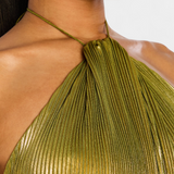 Sukienka metaliczna Hana z odkrytymi plecami i wysokim rozcięciem