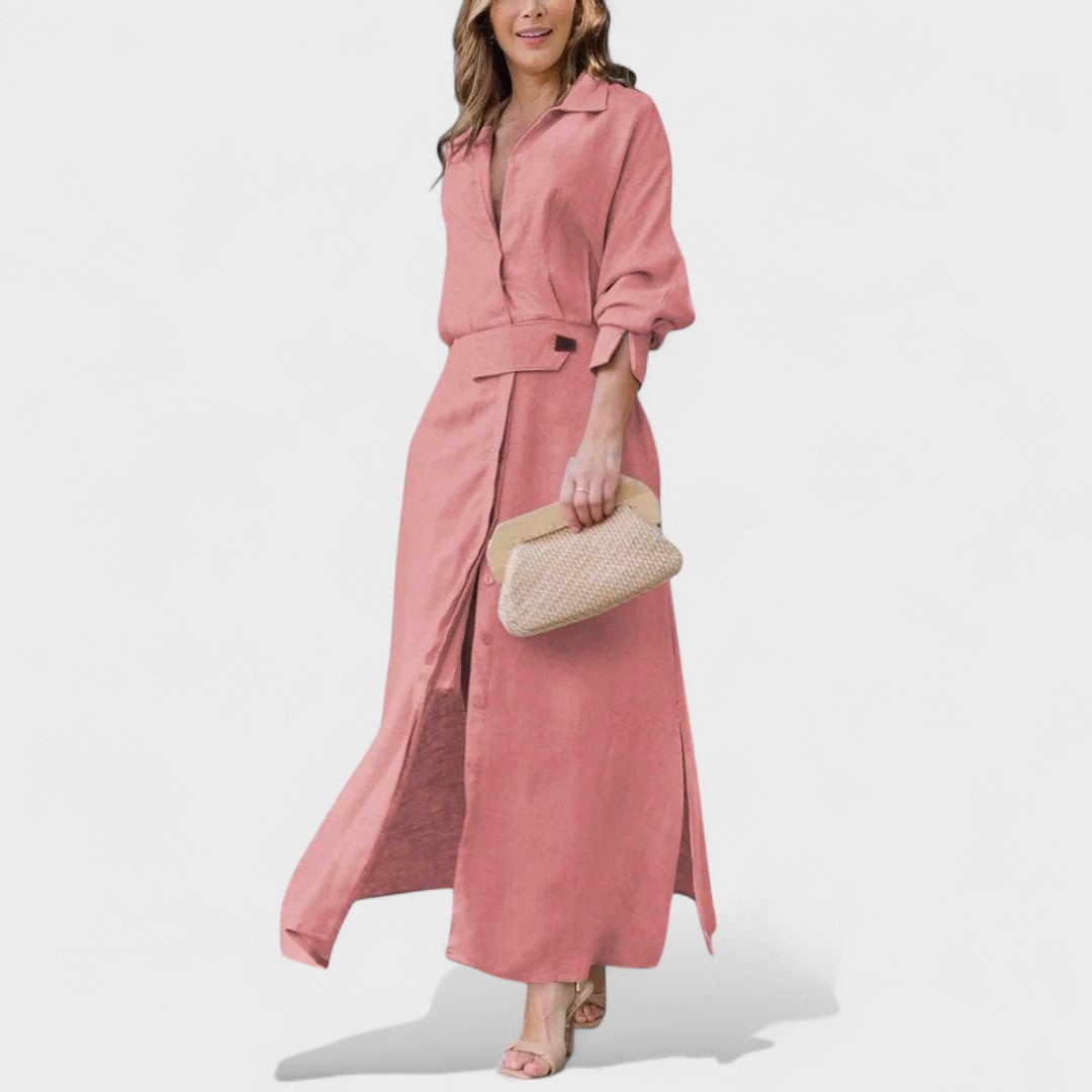 Gordana - Elegancka długa sukienka z dekoltem w kształcie V