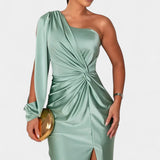 Sukienka Andrea Asymetryczna z Drapowaniem na Jedno Ramię