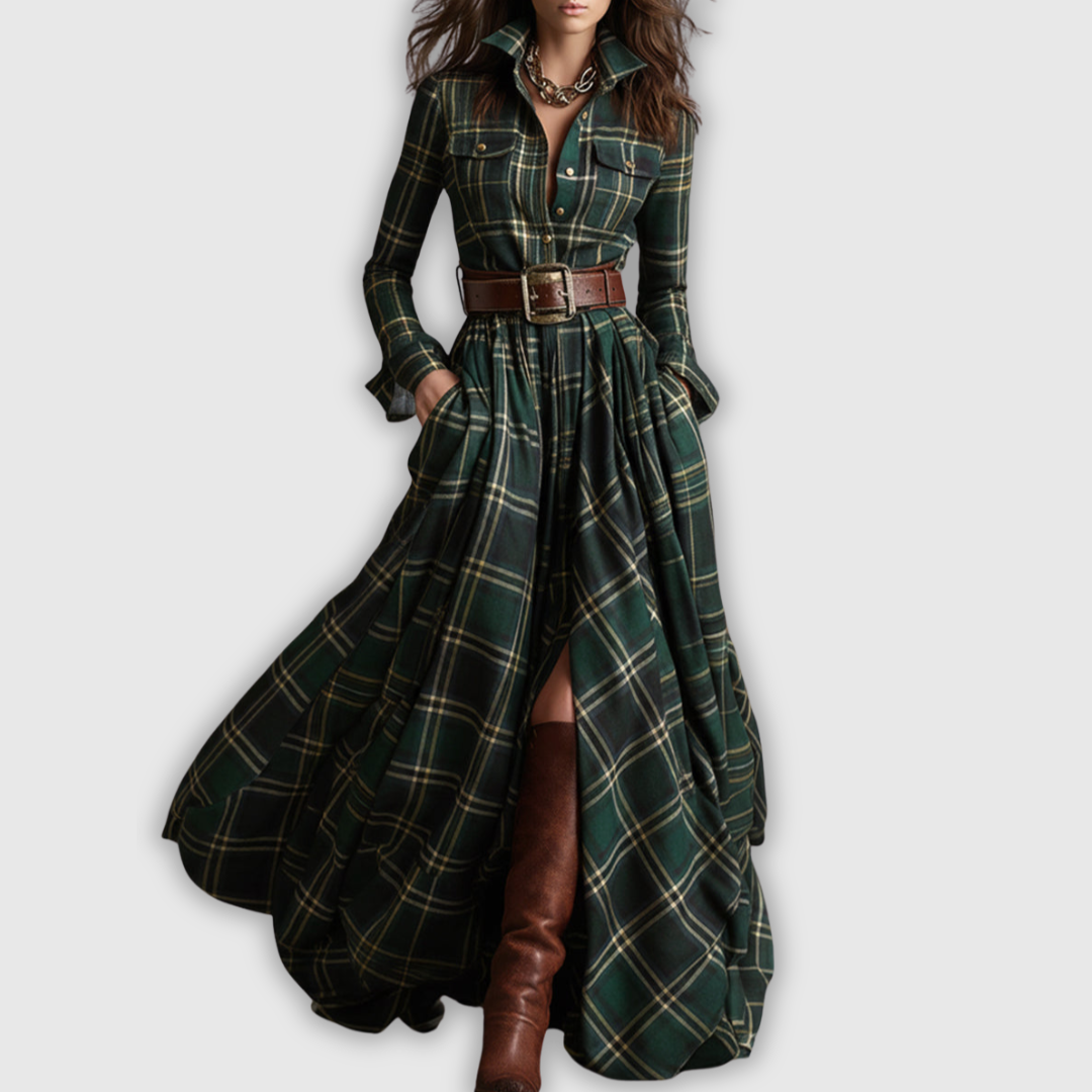 Julia | Długa damska sukienka w kratę – elegancka i wygodna