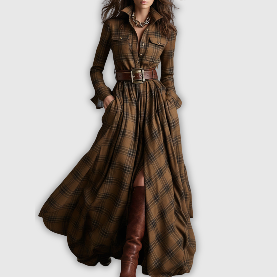 Julia | Długa damska sukienka w kratę – elegancka i wygodna