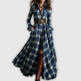 Julia | Długa damska sukienka w kratę – elegancka i wygodna