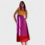 Sukienka na cienkich ramiączkach z kolorowymi blokami