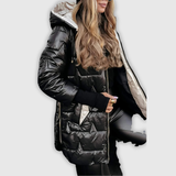 Lina | Długa, ciepła pikowana kurtka z obszernym kapturem