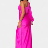 Sukienka Andrea Asymetryczna z Drapowaniem na Jedno Ramię