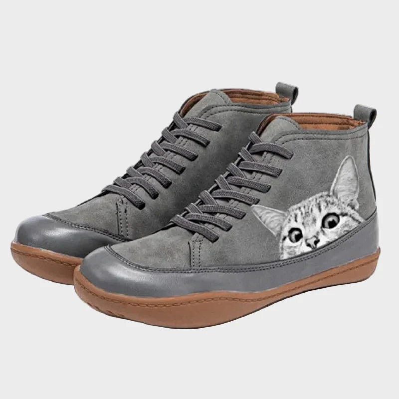 Mia - Skórzane botki dla miłośników kotów