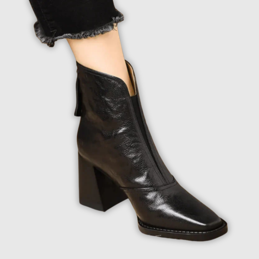 Izabela – Wygodne skórzane botki z noskiem i cholewką do kostki