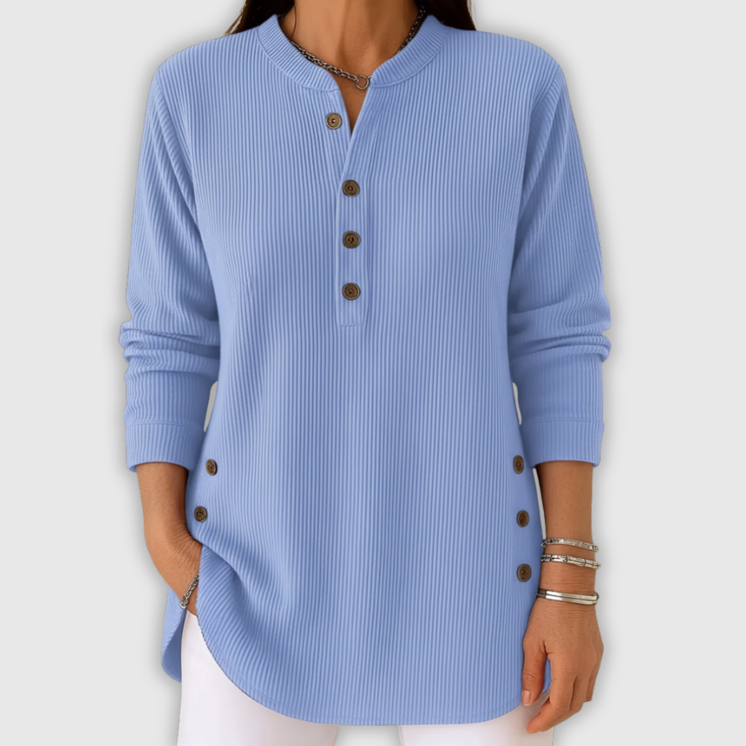 Élise™ – Jednokolorowy sweter z dzianiny z długim rękawem