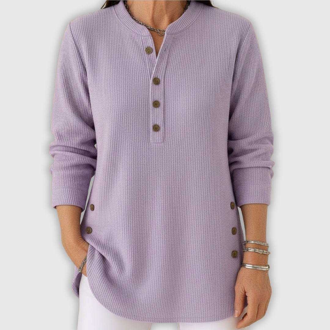 Élise™ – Jednokolorowy sweter z dzianiny z długim rękawem