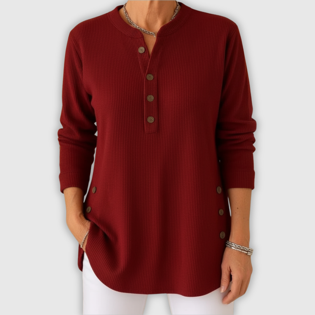 Élise™ – Jednokolorowy sweter z dzianiny z długim rękawem