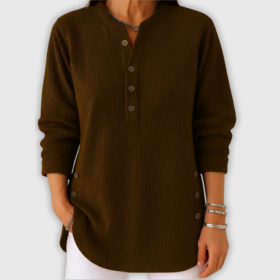 Élise™ – Jednokolorowy sweter z dzianiny z długim rękawem