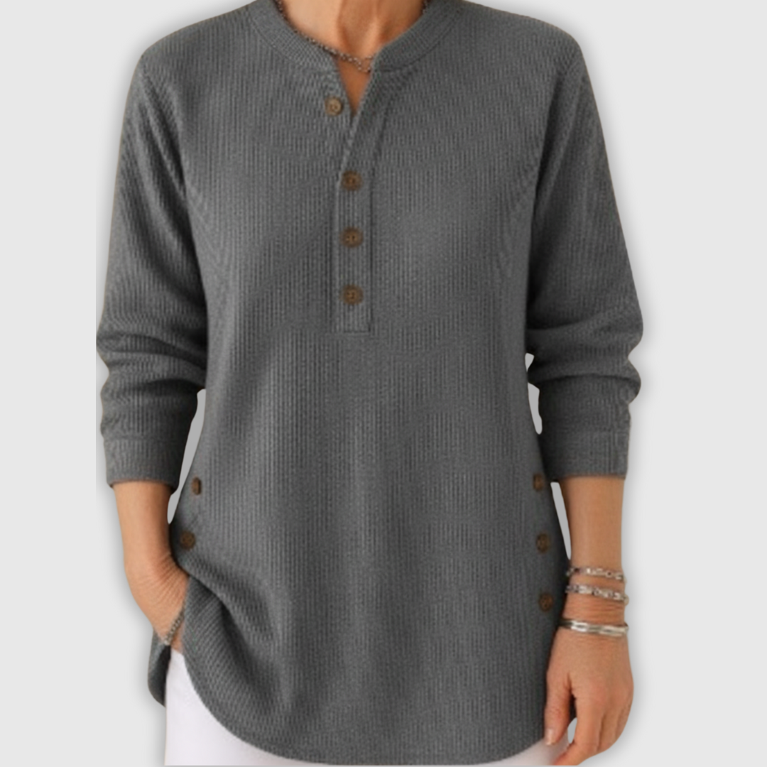 Élise™ – Jednokolorowy sweter z dzianiny z długim rękawem