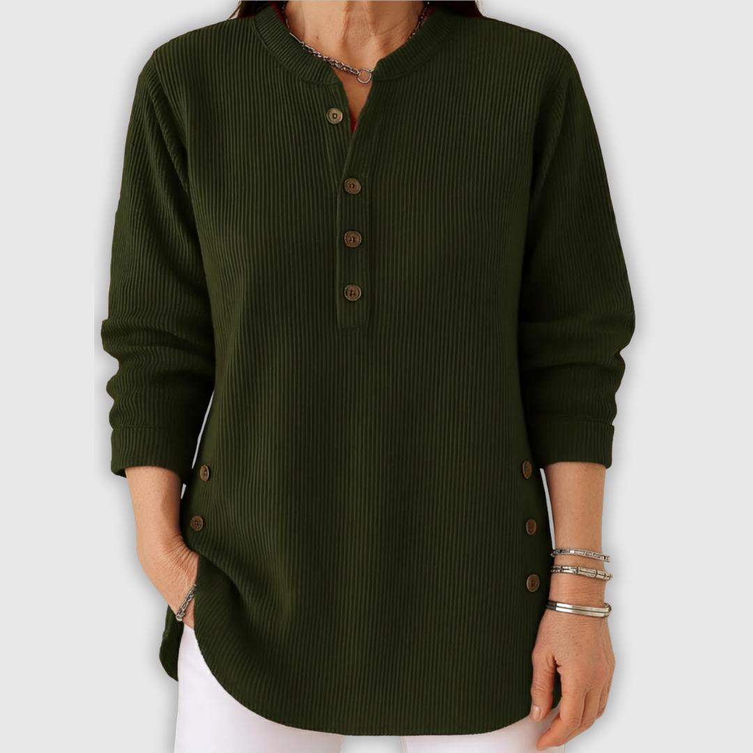 Élise™ – Jednokolorowy sweter z dzianiny z długim rękawem