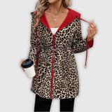Dwustronny płaszcz z kapturem i wzorem w panterę
