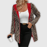 Dwustronny płaszcz z kapturem i wzorem w panterę