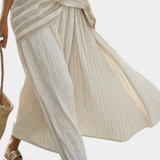 Komplet z lnianego bambusa Daisy z elegancką w paski koszulką i zwiewnymi spodniami dla nowoczesnego i wygodnego stylu