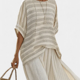 Komplet z lnianego bambusa Daisy z elegancką w paski koszulką i zwiewnymi spodniami dla nowoczesnego i wygodnego stylu