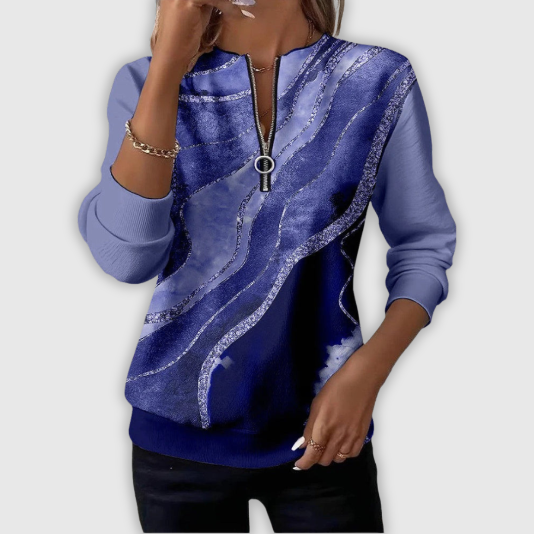 Lera – Bluza z półzamkiem i vintage’owym nadrukiem