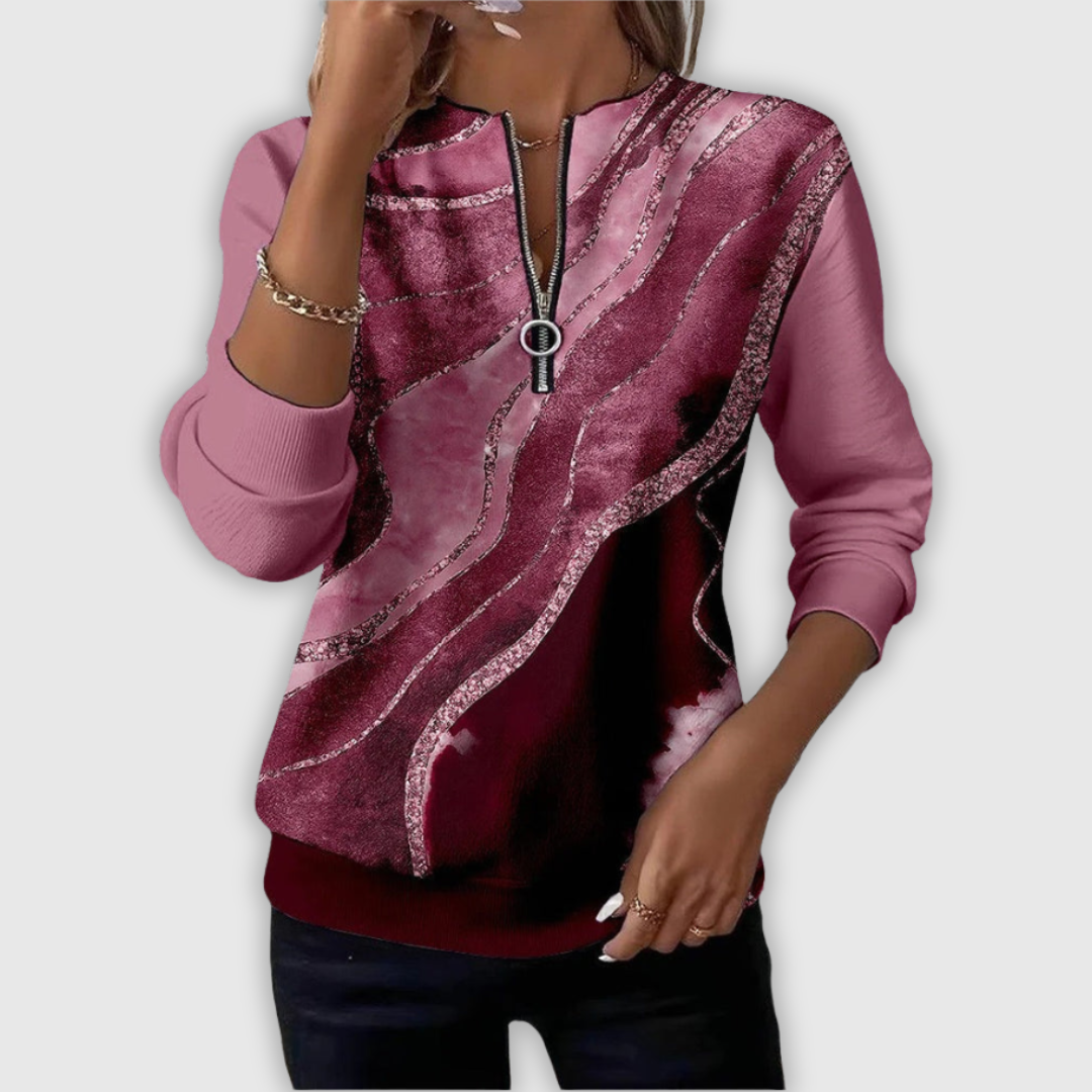 Lera – Bluza z półzamkiem i vintage’owym nadrukiem