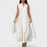 Aurora - Atrakcyjna sukienka midi z jednym rzędem guzików i detalem z wiązaniem