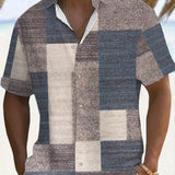 Przewiewna męska koszula krótki rękaw w stylu patchwork