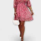 Sukienka w kwiatowy wzór z kolorowymi rękawami dla kobiet