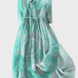 Turkusowa Sukienka z Wzorem Muszelek