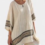 Komplet Mediterran Daisy z bambusowej tkaniny z eleganckimi czerwonymi i zielonymi paskami