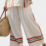 Komplet Daisy z bambusowego lnu w stylu śródziemnomorskim z eleganckimi czerwonymi i zielonymi paskami