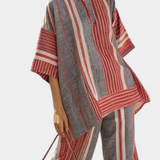 Oversize Kombinezon Daisy z materiału lnianego w czerwono-koralowych i szarych paskach, nowoczesny i wygodny styl