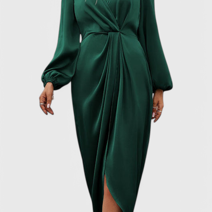 Elegancka Długa Sukienka Andrea z Wycięciem w Kształcie V i Bocznym Rozcięciem