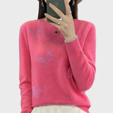 Spleciony Damski Sweter z Wzorem Motyla