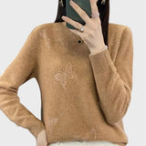 Spleciony Damski Sweter z Wzorem Motyla