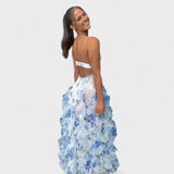 Miryana - Długa kolorowa sukienka z falbanami