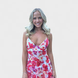 Miryana - Długa kolorowa sukienka z falbanami