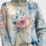 Elegancki Sweter Pleciony z Koronkowymi Detalami