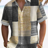 Przewiewna męska koszula krótki rękaw w stylu patchwork