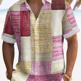 Przewiewna męska koszula krótki rękaw w stylu patchwork