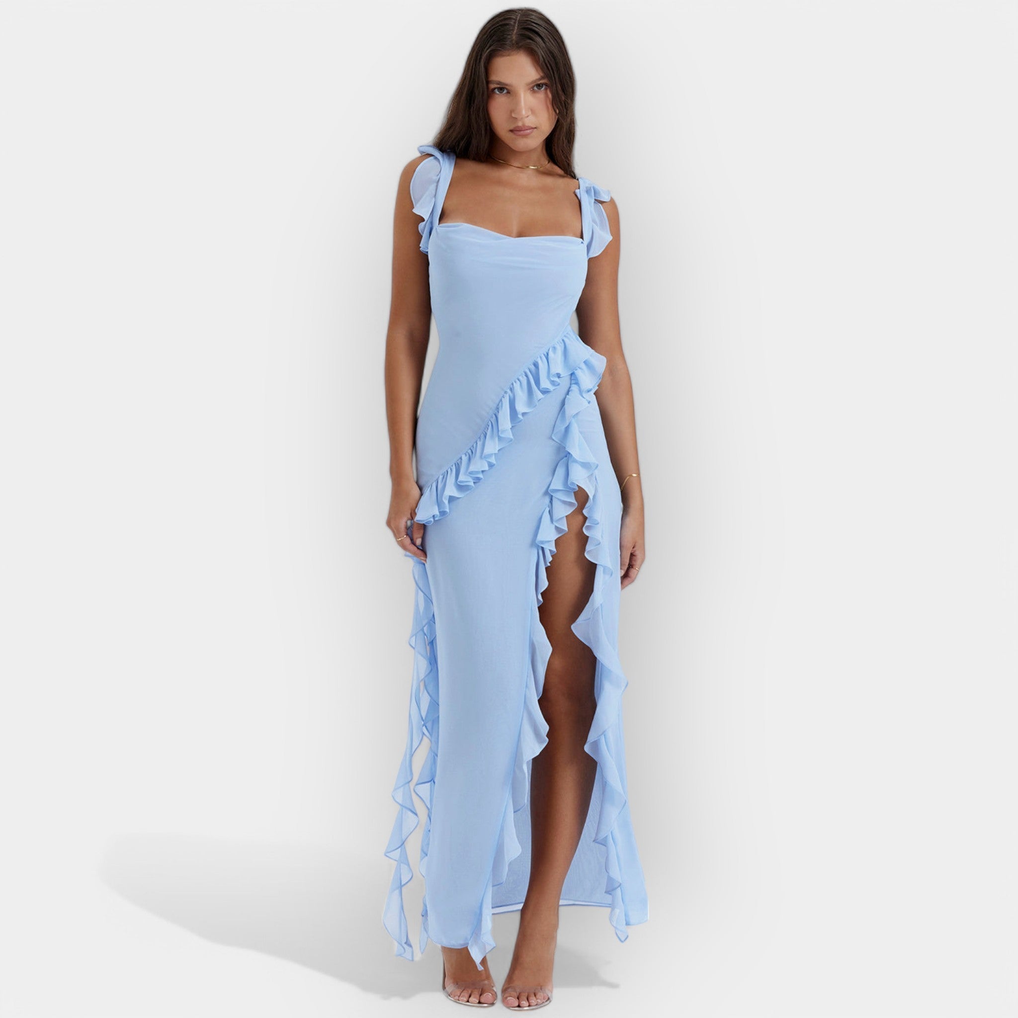 Sukienka z Rozkloszowanym Dołem i Regulowanymi Falbanami