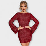 Sukienka bez pleców z cekinami i długimi rękawami