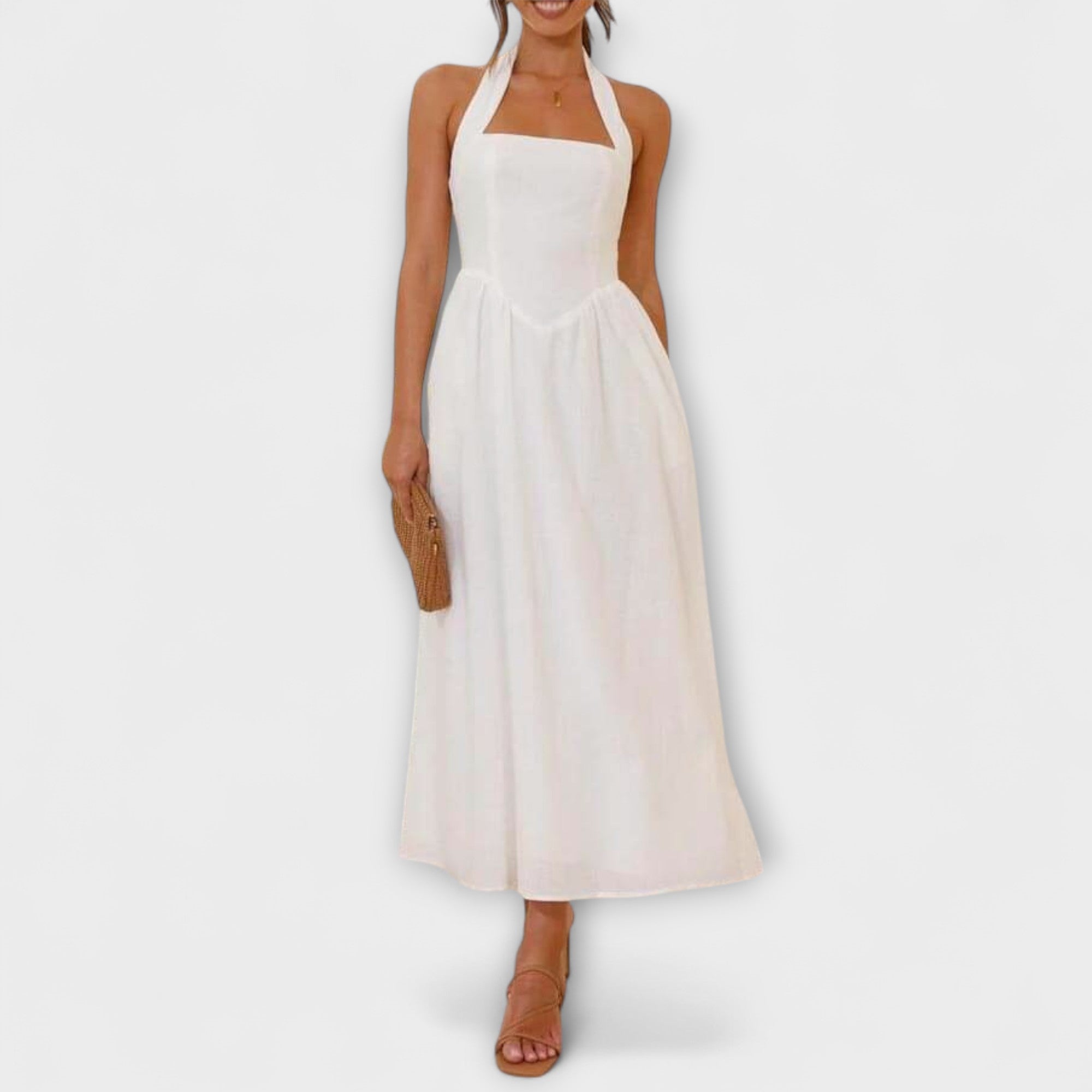 Aurora - Półdługa czarna sukienka z detalem w talii