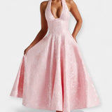 Midi Sukienka z Odkrytym Tyłem i Korsetowym Designem