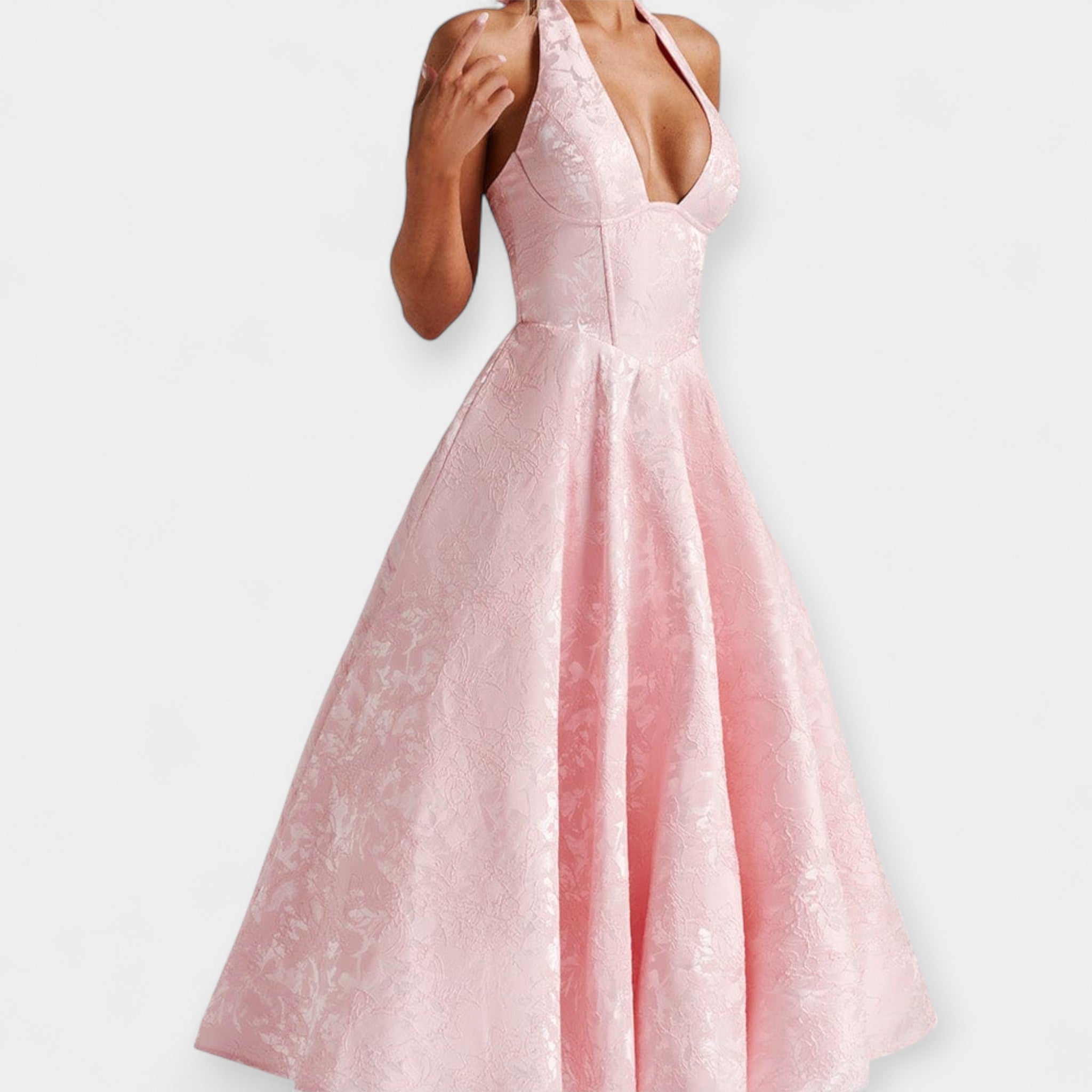 Midi Sukienka z Odkrytym Tyłem i Korsetowym Designem