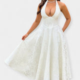 Midi Sukienka z Odkrytym Tyłem i Korsetowym Designem