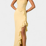 Sukienka Midi Filipa z Gorsetem i Asymetrycznymi Falbanami