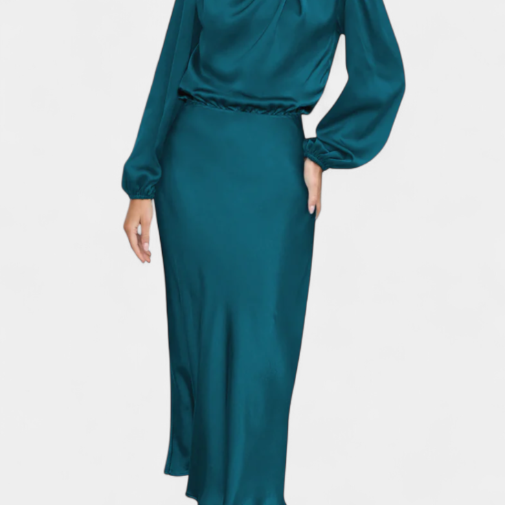 Maria Maxi Sukienka z Wysokim Kołnierzem i Kolorowymi Detalami