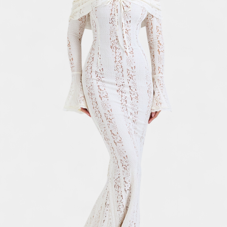 Maxi sukienka "Josipa" z odkrytymi ramionami z koronki